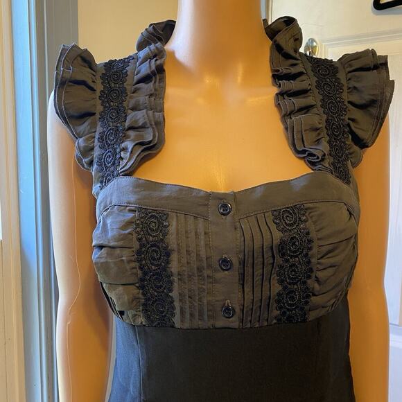 Y2K Grass Collection Milkmaid Dress SzS/5 Bodycon Ruffle Lace Black Zip Side New - Picture 8 of 9